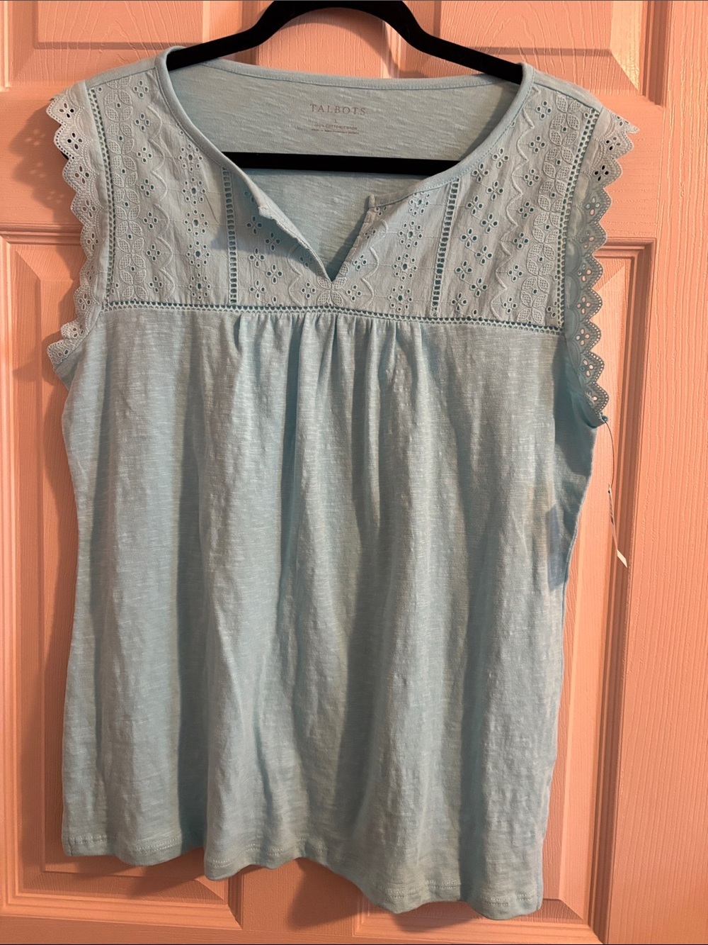 Talbots Pale Blue Eyelet-Trim Sleeveless Tank